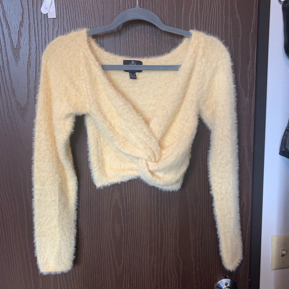 ASOS fuzzy yellow cropped sweater twist